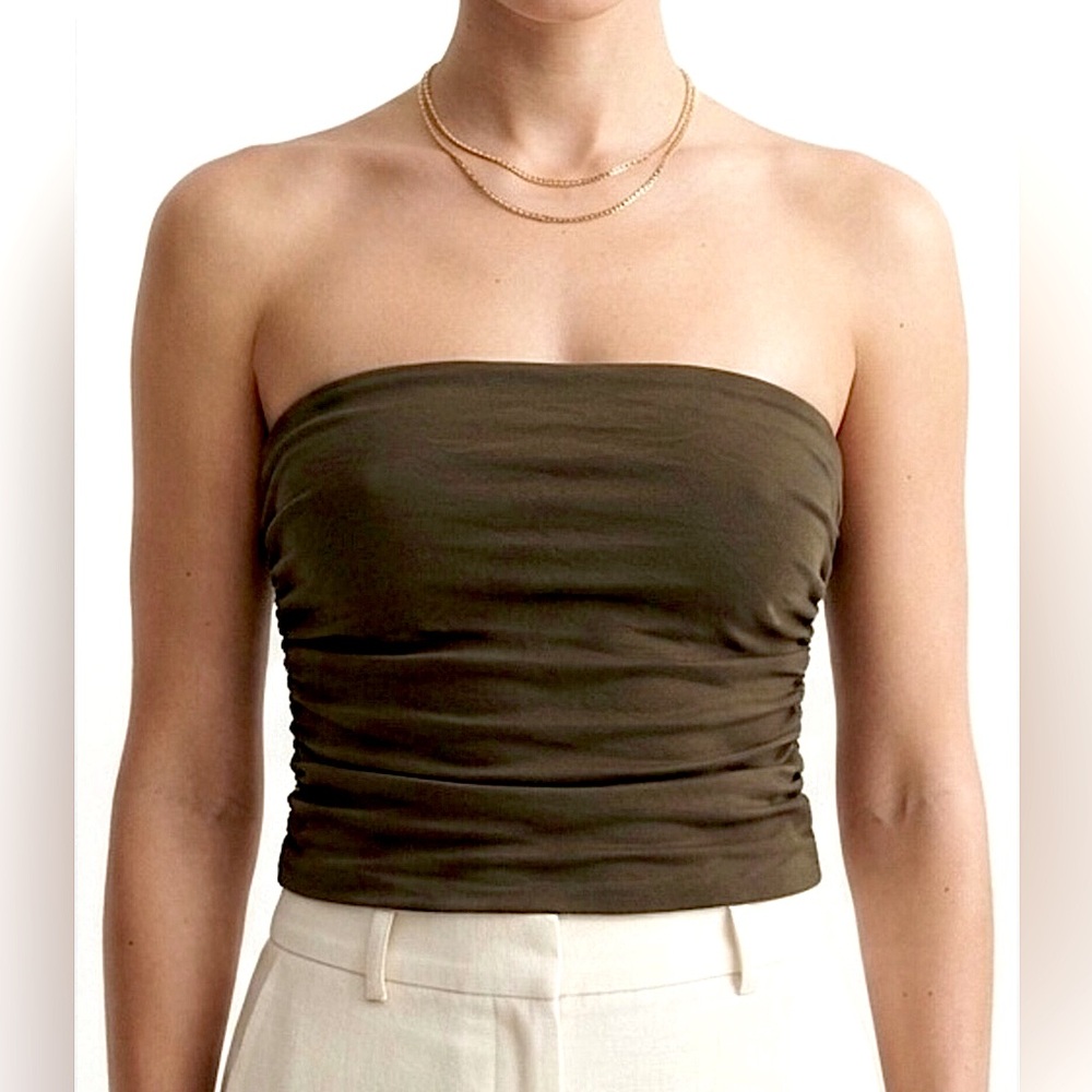 Strapless Bustier Ruched Crop Top